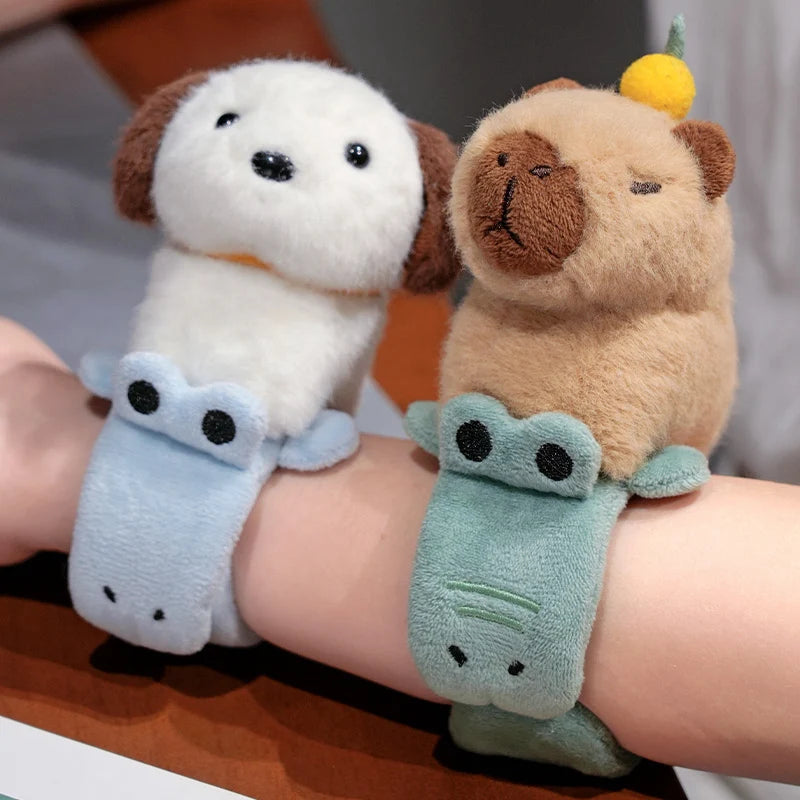 Lovely Animal Slap Snap Wrap Wristband Bracelet Capybara Dog Cat Plush Hand Ring Wristband Kids Toys Creative Funny Gift