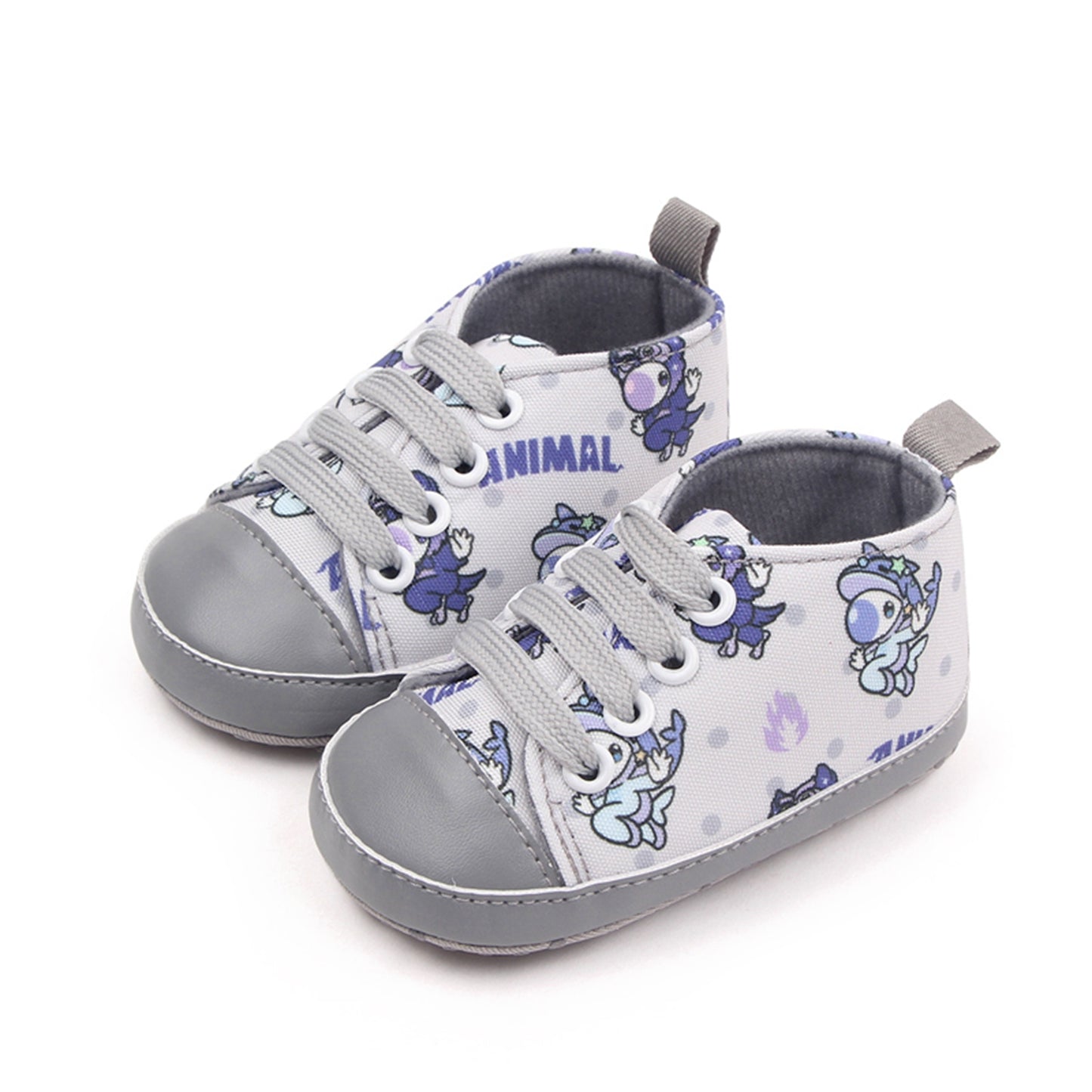 Baby Boys Girls Crib Shoes Cartoon Print Tie-Up Sneakers Non-Slip Infant First Walkers 0-18M