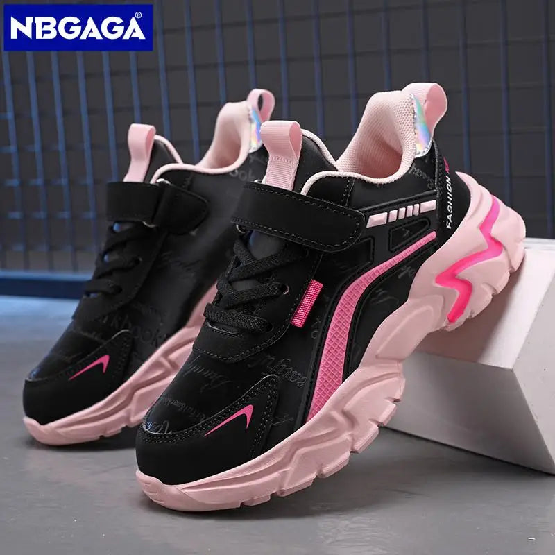 Kids Casual Pink Girls Leather Shoes Fashion For 7-15y Lightweight Running Young Student's Children Sports Girl's Shoe NBGAGA