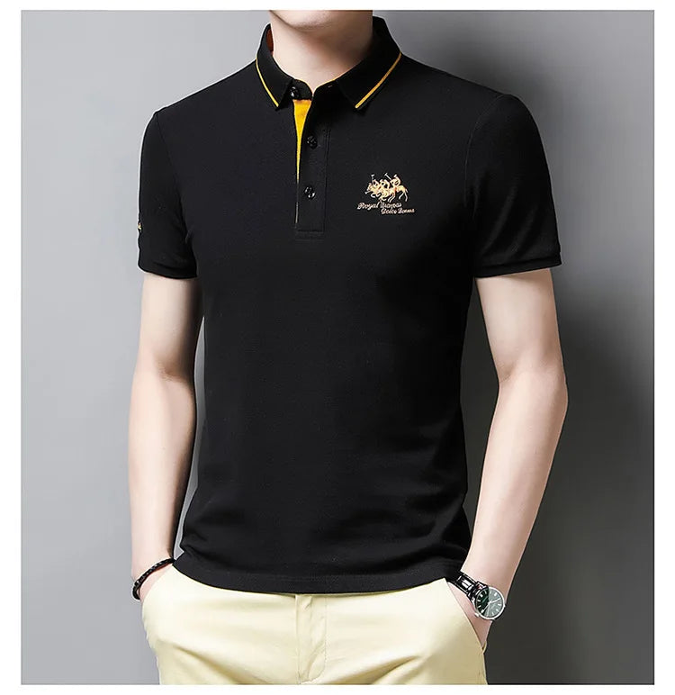 2024 Summer New Men's Embroidered Polo Collar 100% Cotton Short Sleeved Polo Shirt Fashion Solid Color Casual Top T-shirt M-4xl