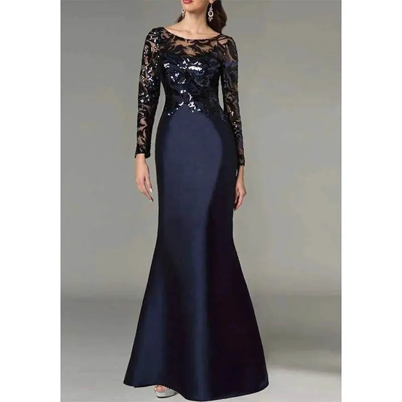 Elegant Mermaid Mother of the Bride Dress Sparkle Jewel  Sequined Long Sleeve Formal Wedding Party Gowns