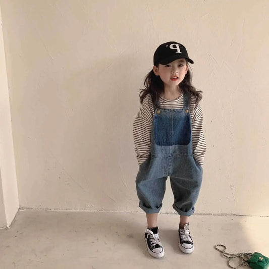 Spring and Autumn Pants for Girls Tide Retro Straight Wide-Leg Blue Jeans Loose Casual Fashion High Street Denim Pants Overalls