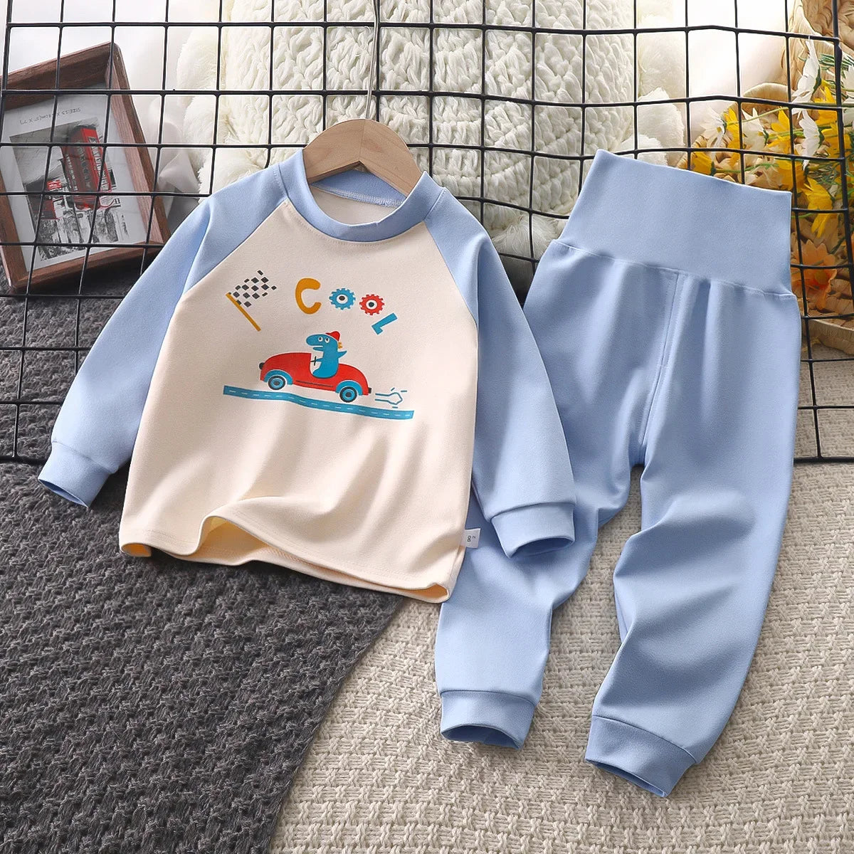 New Kids Thicken Warm Pajamas Baby Boys Girls Cute Cartoon T-Shirt + High Waist Pants Toddler Autumn Clothing Sets Loungewear