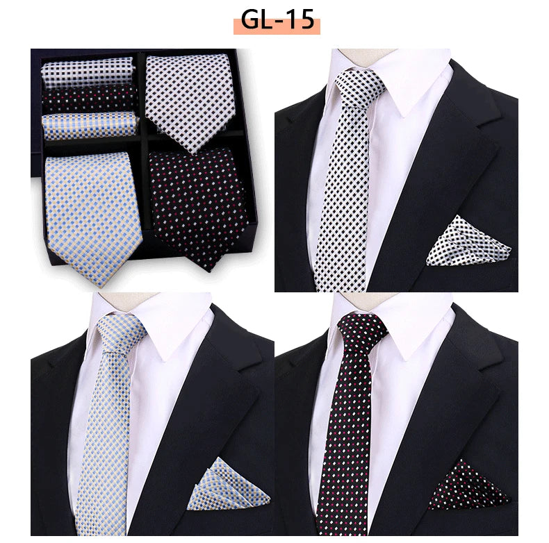 Luxury Men's Tie 3 Sets In Gift Box Paisley Striped Necktie Handkerchief For Men Gravata Wedding Formal Clothing Accessories