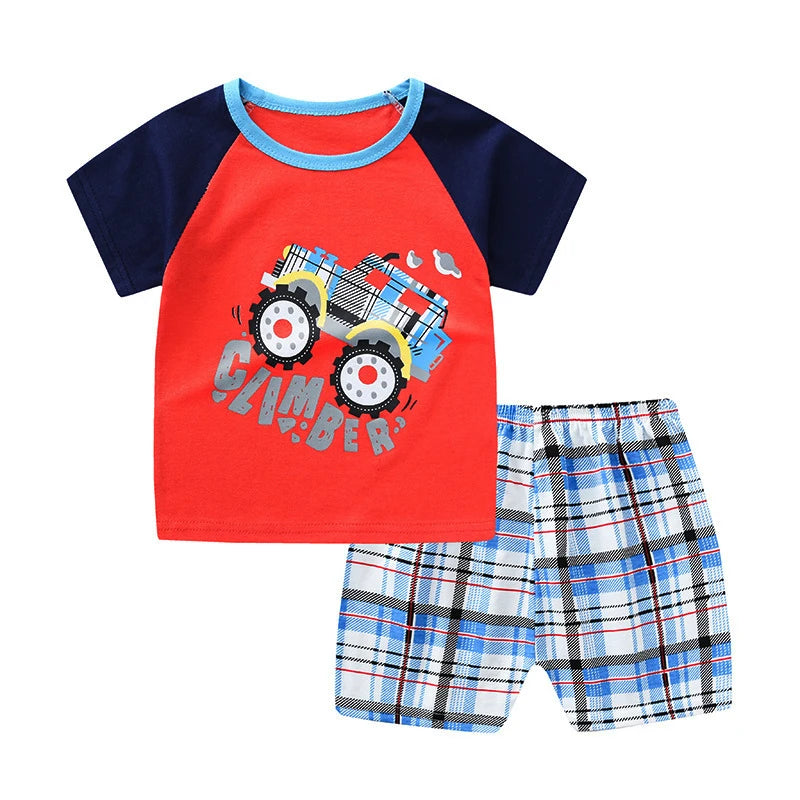 Brand Design 2024 Summer New Baby Clothes Boys Tracksuit Kids Tee+Shorts 2 PC Set Toddler Cartoon Suits Baby Boy Clothes