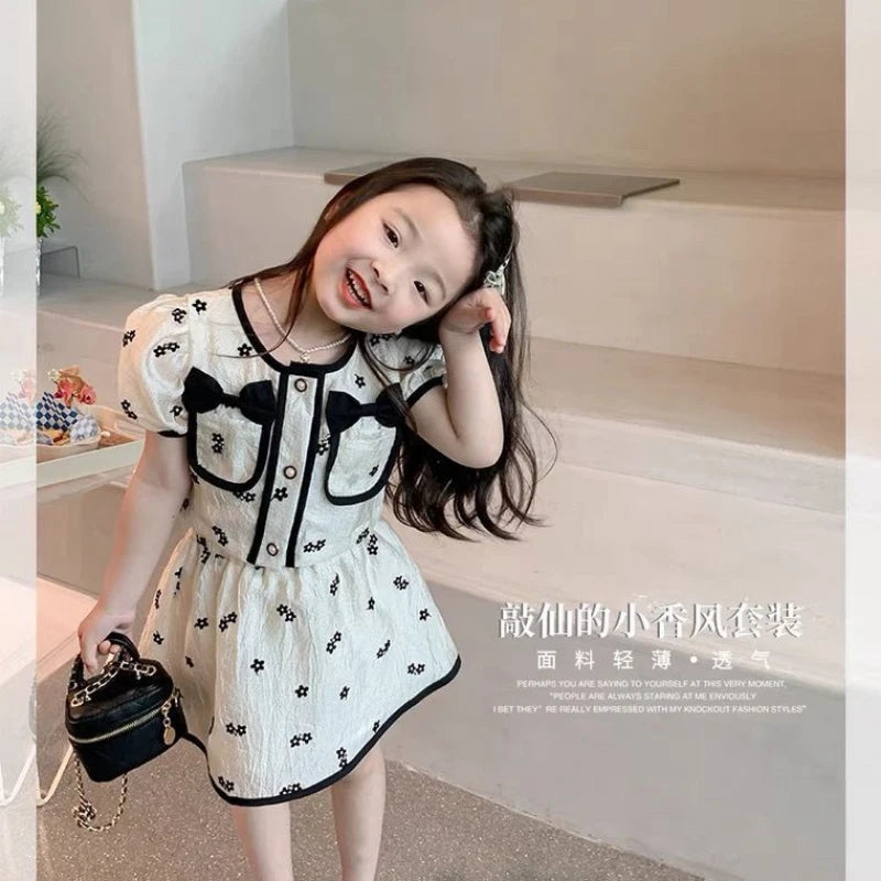 Girls Clothing Set 2022 New Summer Short Sleeve Shirt Top & Floral Skirt 2PCS Children Clothing Kids Clothes Sets 2 3 4 5 6 7Y