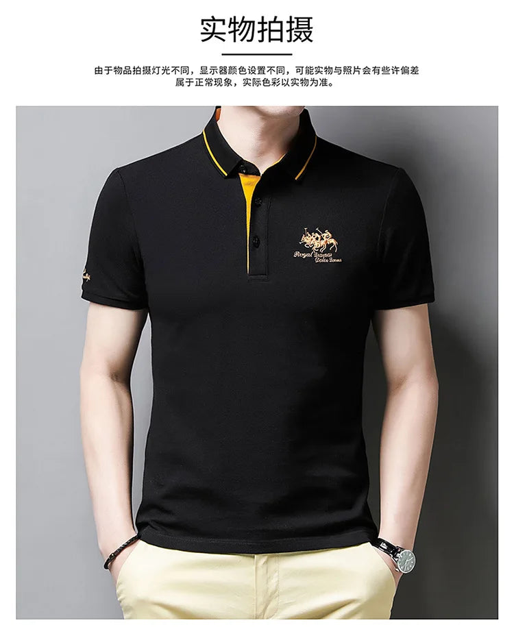 2024 Summer New Men's Embroidered Polo Collar 100% Cotton Short Sleeved Polo Shirt Fashion Solid Color Casual Top T-shirt M-4xl