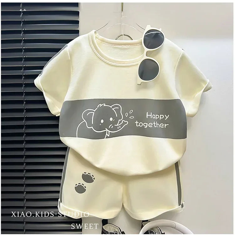 Kids Clothes Cotton Set Short Sleeve Suit Baby Girls Boys Set Summer Tops +short Children's Wear 2024 New