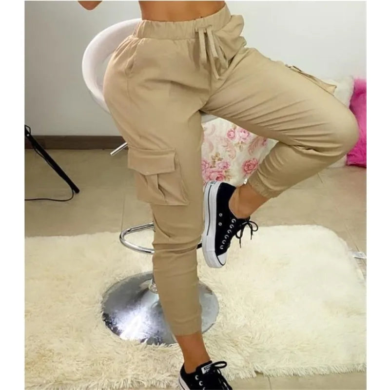 ARWEN & AJH GROUP مجموعه اروين Women's Fashion Pocket Lace Up Design Cargo Pants Female Casual Clothing New Autumn Woman Casual Slim Trousers