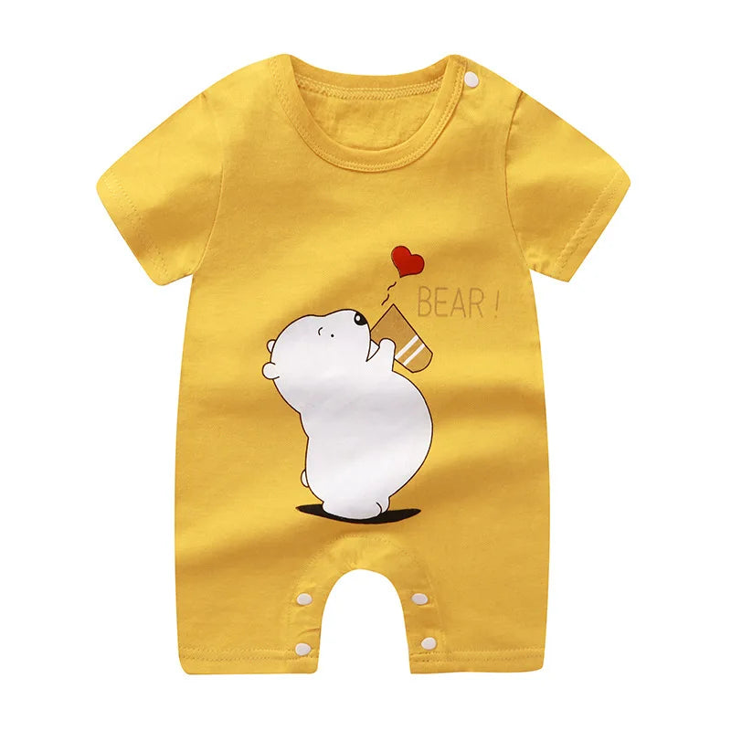 New Summer Baby Clothing Newborn Boys Girls Short-sleeved Cartoon Print Section Open File Climbing Clothing Baby Jumpsuit Romper