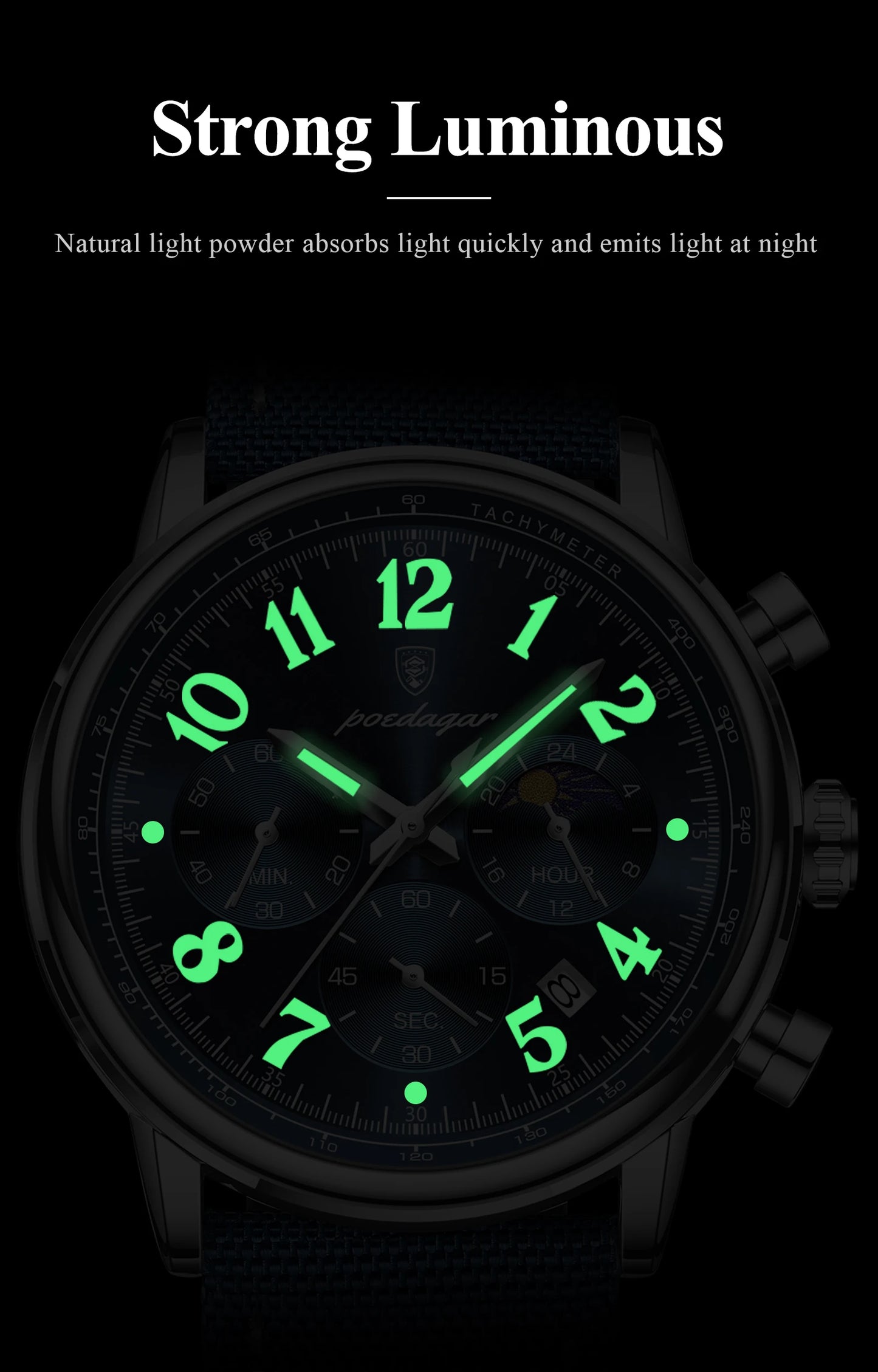 POEDAGAR Luxury Military Sports Watch for Man Waterproof Luminous Chronograph Date Men's Watches Quartz Nylon Leather Men Clock