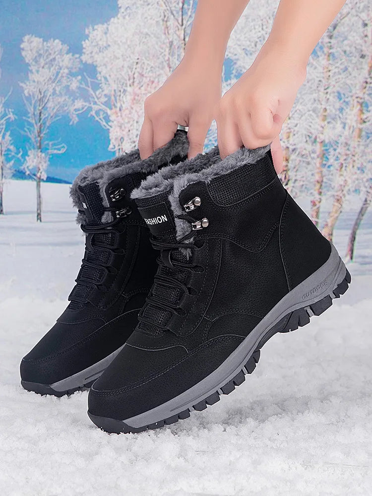 Winter Men's Snow Boots Couple Waterproof Sports Casual Shoes Plush Warm Men's Boots Outdoor Men's Hiking Boots Work Travel Shoe