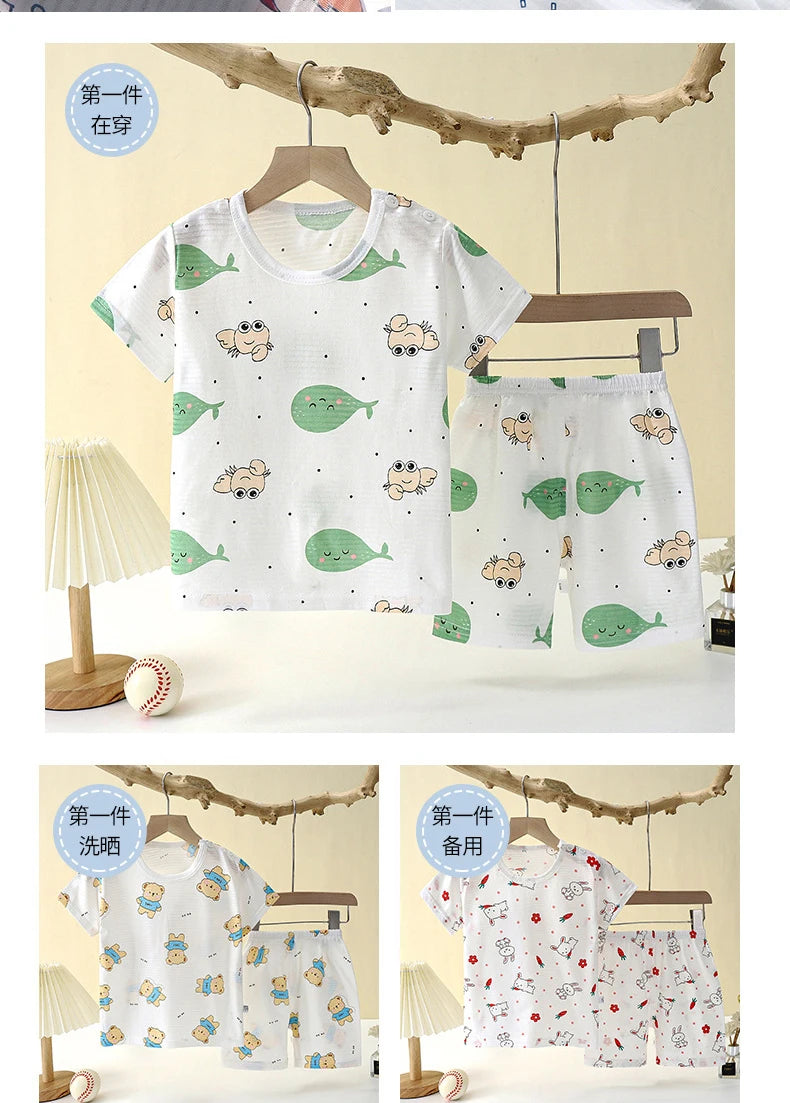 Children's Clothing Summer Short Sleeve Home Sleepwear Children Sets Kids Clothes Boy Girl T-shirt shorts Cotton Suit Baby