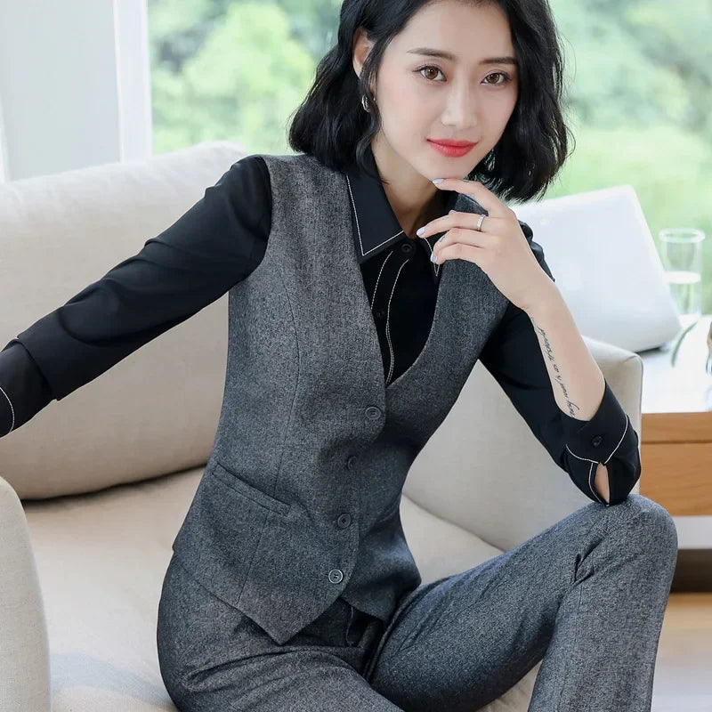 Spring Black Gray Blazer Set for Women Uniform Lady Work Outfit with Skirt Office Suits Female Formal Elegant 2 PCS