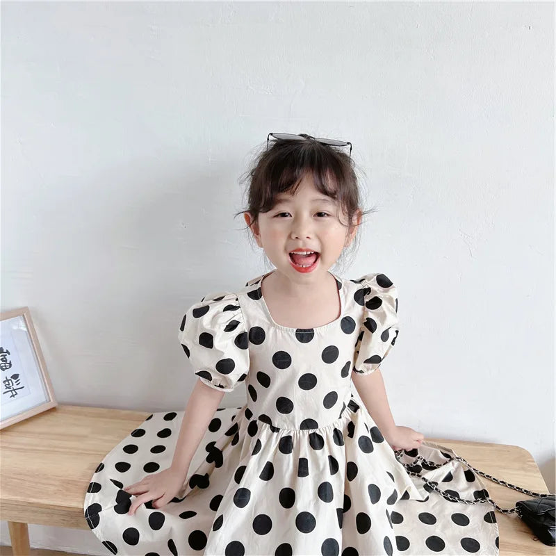 Summer Girls Dresses European And American Style Polka Dot Tie Waist Princess Dress 2022 Baby Kids New Children'S Clothing