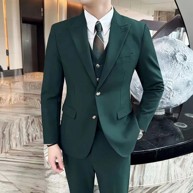 2024 Four Seasons Men'S Business And Leisure Suit Three Piece Set Groom And Best Man Men'S Wedding Suit Set Jacket Vest & Pants