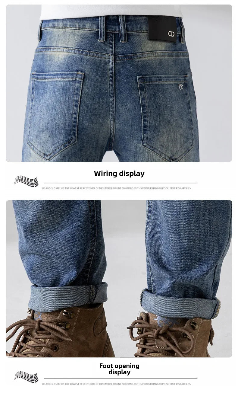 Spring Summer New High End Jeans Men's Elastic Slims Smooths Your Silhouette Casual Fashionable Trendy Denim Trousers