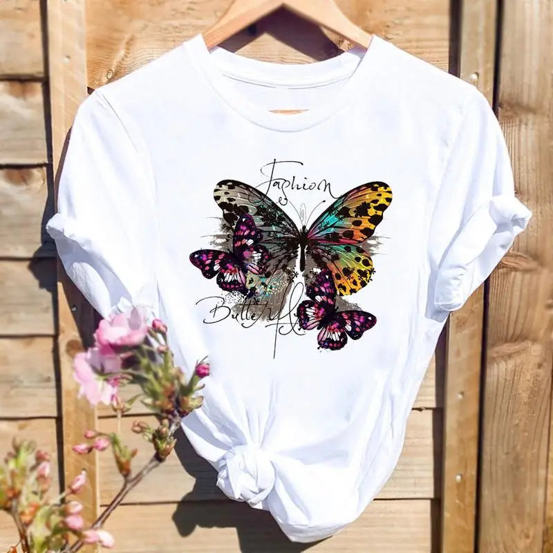 ARWEN&AJH GROUP مجموعة اروين التجاريه2024  2024 New Women's Short-Sleeved T-Shirt Summer Fresh Printed Butterfly T-Shirt High-Quality Women's Shirt Short-Sleeved