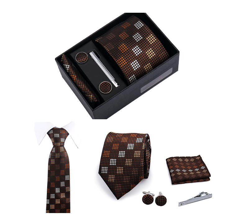 Fashion Elegant Men's Necktie Gift Box Striped Tie Handchief Cufflink Tie Clip 4 pcs Set Wedding Business Party Suit Accessories