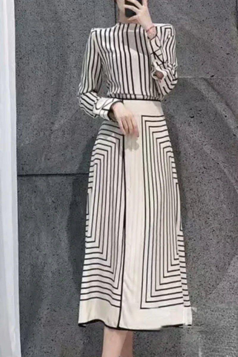 مجموعة أروين التجارية ARWEN & AJH GROUP Summer New Casual Fashion Light Luxury Design Black White Striped Women Skirt High End Hepburn Style Long Skirt