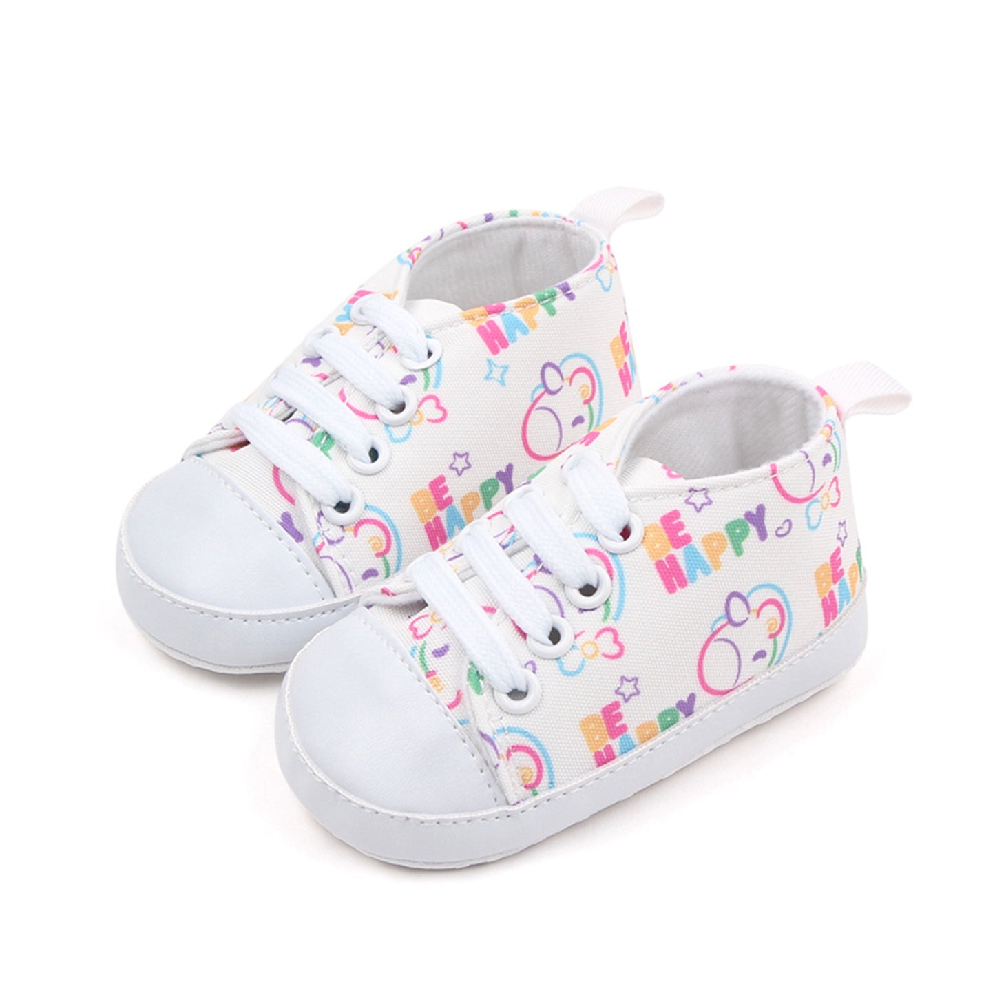 Baby Boys Girls Crib Shoes Cartoon Print Tie-Up Sneakers Non-Slip Infant First Walkers 0-18M