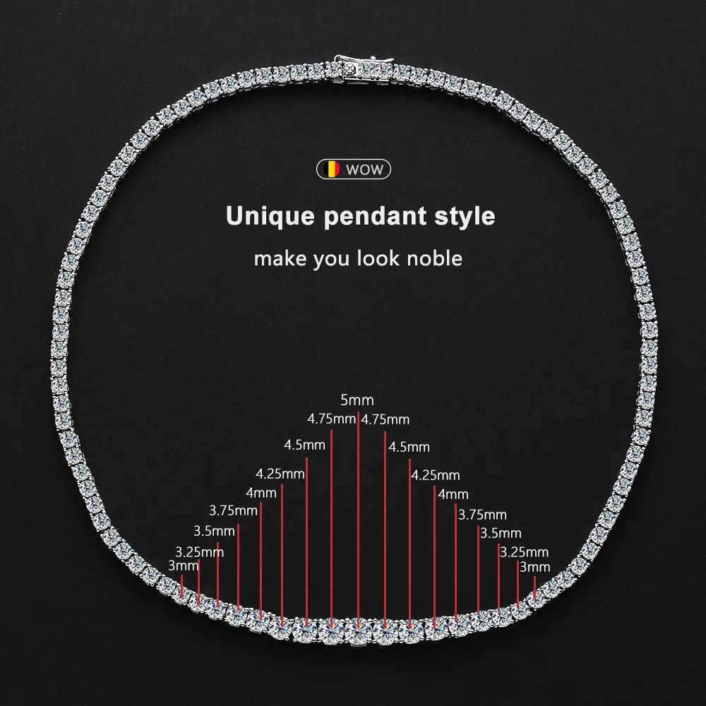 KNOBSPIN D Color Moissanite Tennis Necklace 925 Sterling Sliver Plated 18k Gold Necklace for Woman Man Hiphop Party Jewelry