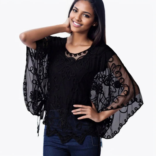 ARWEN&AJH GROUP مجموعة اروين التجاريه2024 2024 High Quality Loose Hollow Chiffon Women's Blouse Summer Lace Three-quarter Sleeve Shirt