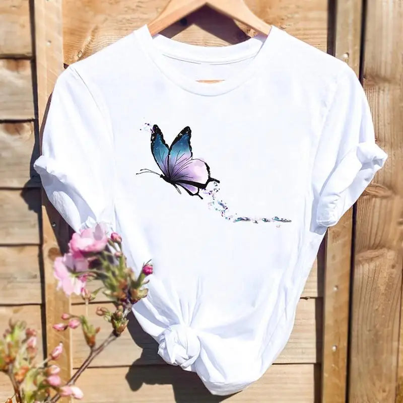 ARWEN&AJH GROUP مجموعة اروين التجاريه2024  2024 New Women's Short-Sleeved T-Shirt Summer Fresh Printed Butterfly T-Shirt High-Quality Women's Shirt Short-Sleeved