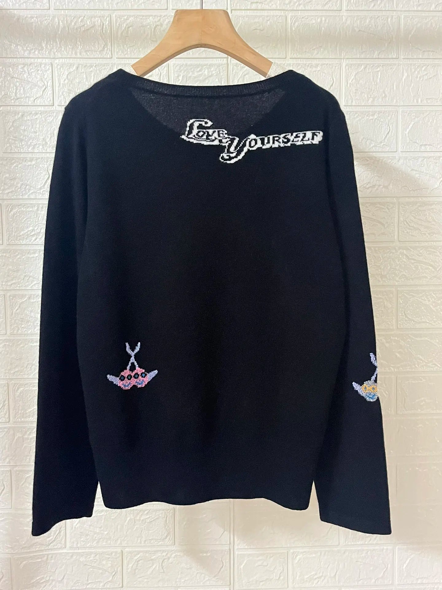 2 Colors Women Round Neck Sweater 100% Cashmere Long Sleeve Letter Printed Female Loose Pullover New 2024 Autumn Winter