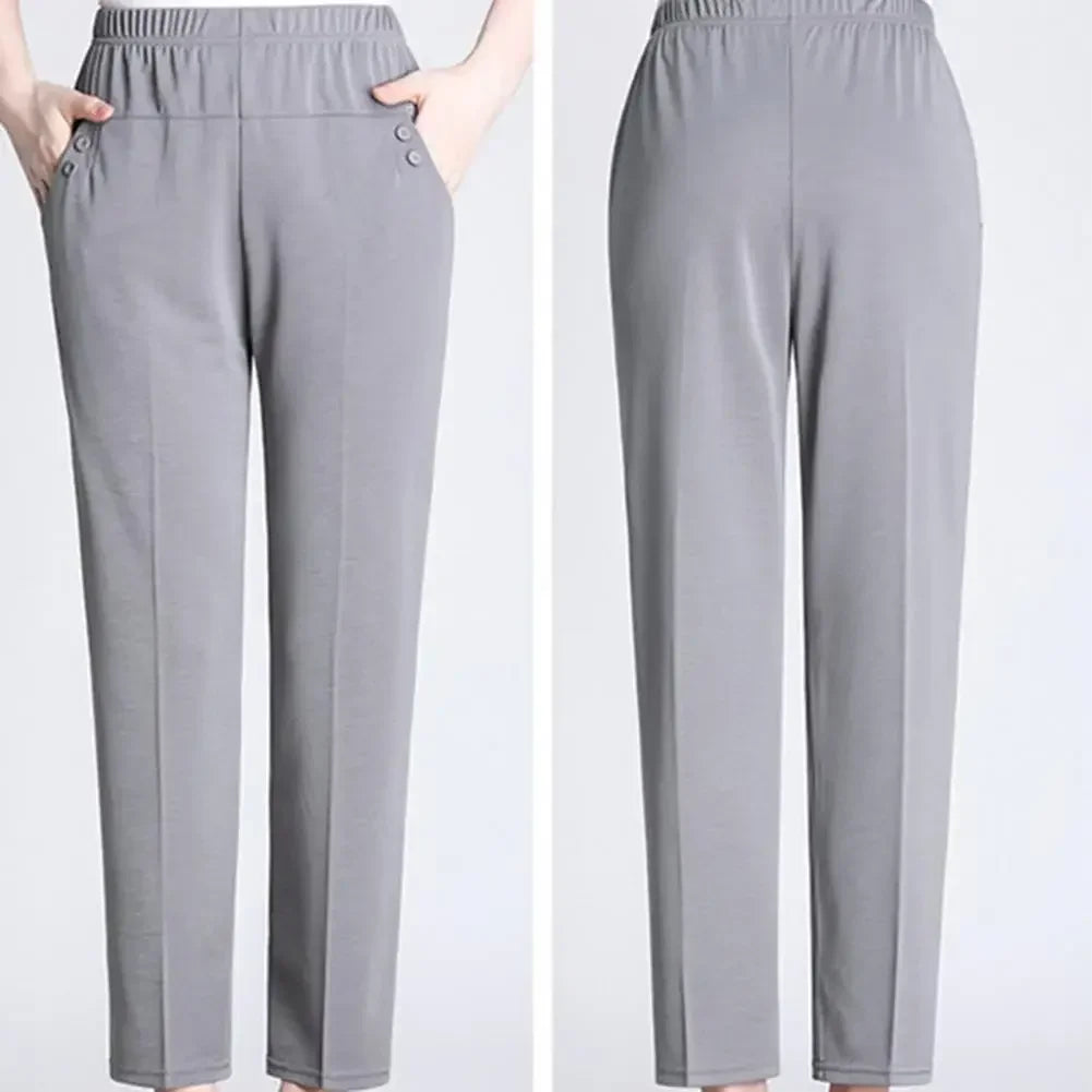 Big Size 5XL Women Casual Straight Pants Spring Summer Thin Loose Elastic High Waist Fashion Diamonds Pocket New Female Trousers