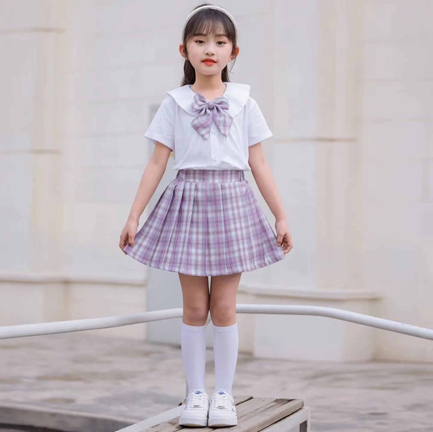 Girls College Style Jk Uniform Pleated Skirt + Short Sleeves Shirts Summer Children Big Kids School Students Sweat Clothes 0-12Y