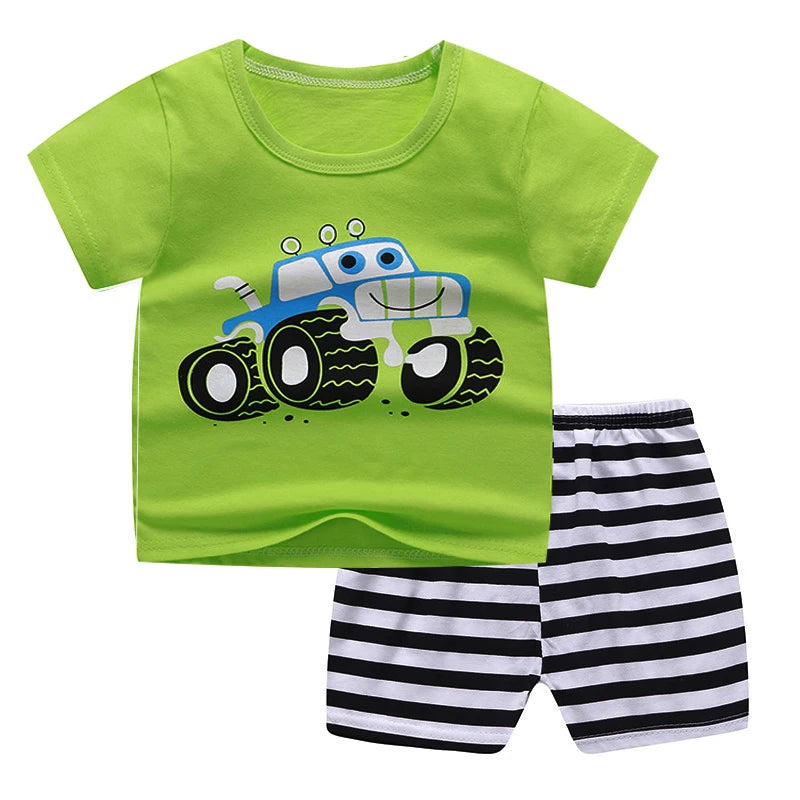 Brand Design 2024 Summer New Baby Clothes Boys Tracksuit Kids Tee+Shorts 2 PC Set Toddler Cartoon Suits Baby Boy Clothes