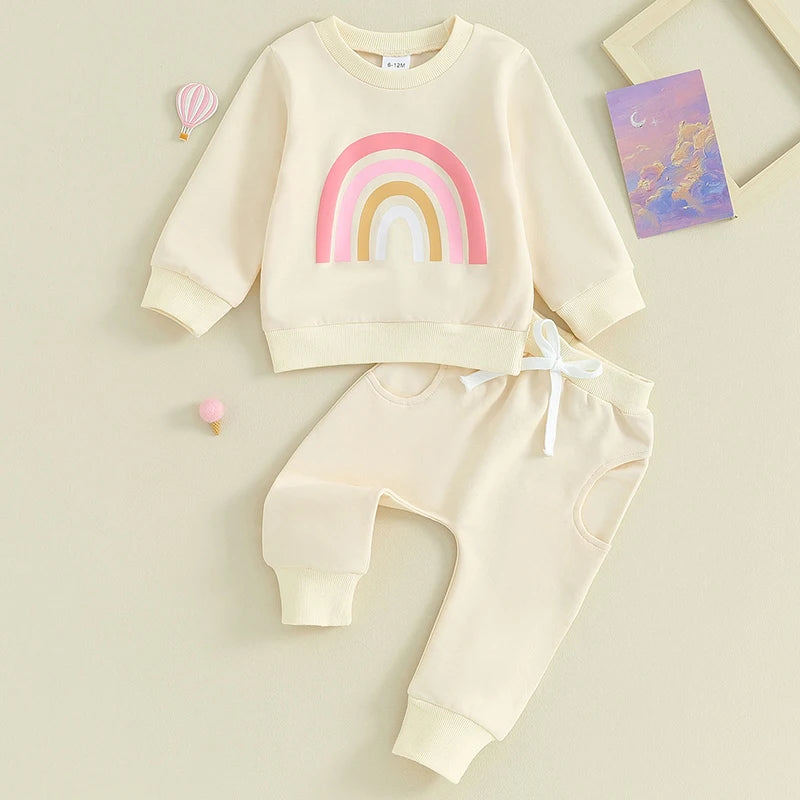 Lioraitiin 3M-3Y Baby Girls Boys Clothes Oversize Sweater & Long Pants Infant Toddler Fall Winter Rainbow Outfits