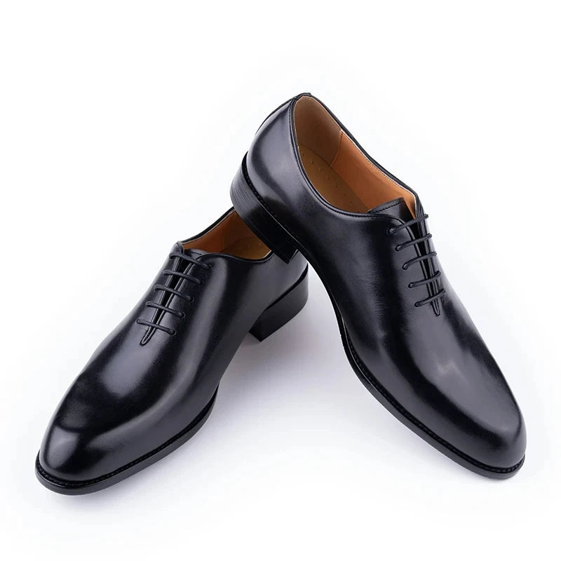 Handmade Classic Men's Pure Leather Shoes Solid Color Oxford Casual Business Office Dress Shoe For Gentleman Lace Up Comfortable