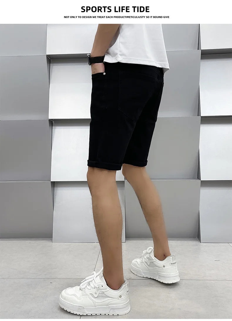 2024 high-end light luxury summer ultra-thin section white jeans shorts black loose casual straight men's pants