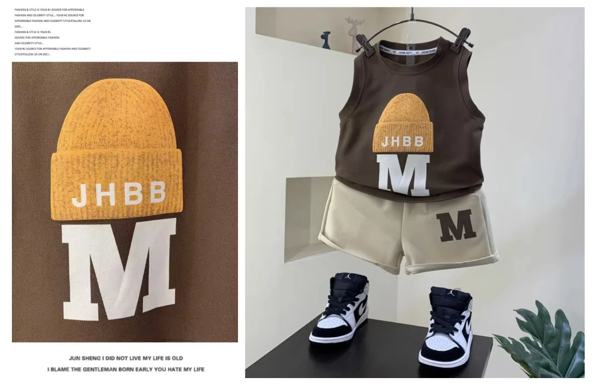 Children's Clothing Set Summer 2023 New Fashionable Boys and Baby Sleeveless T-shirt and Shorts 2-piece Set Kids Outfits