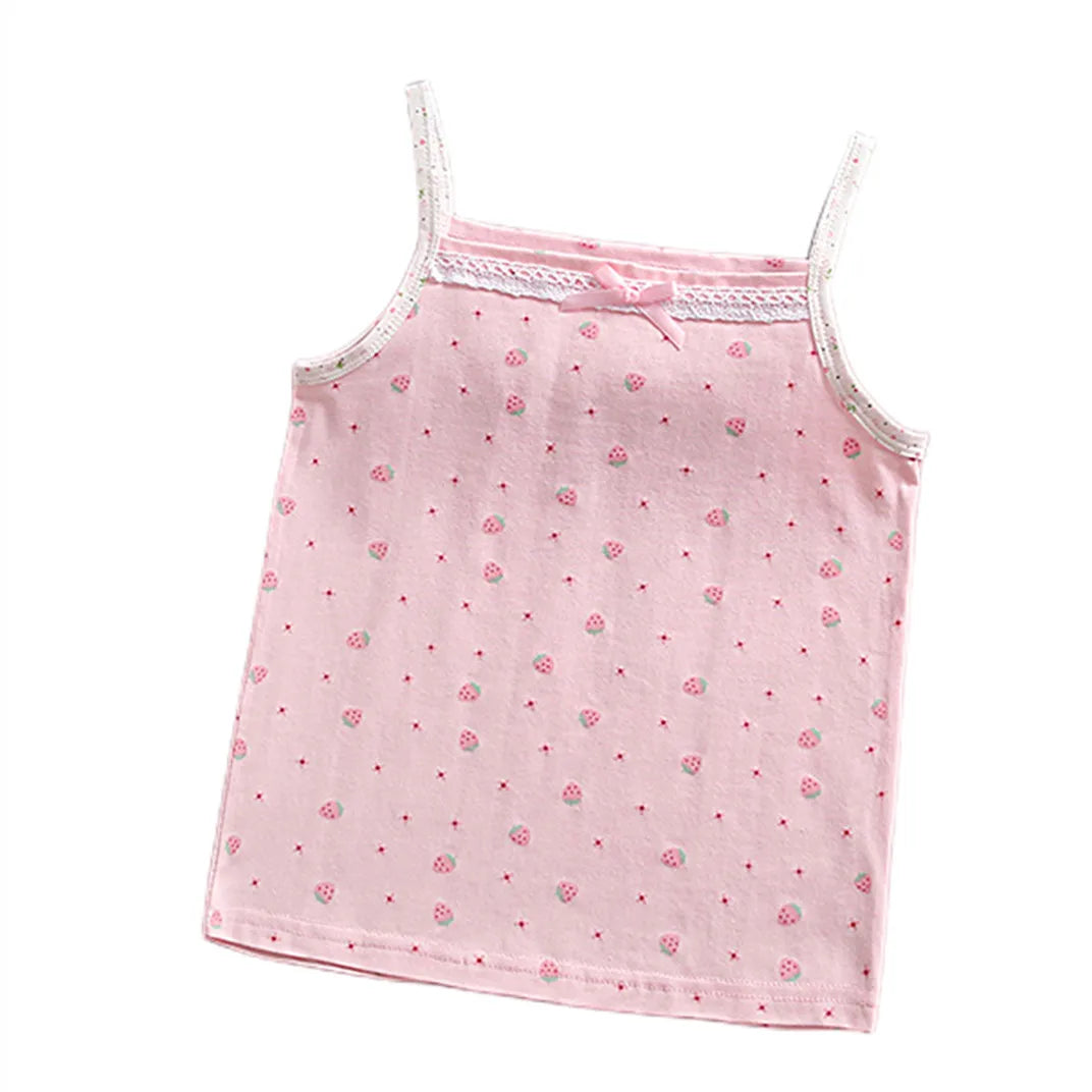 3pcs/Lot Girls Cotton Singlet Underwear Tank Strawberry Prints Kids Undershirts Cotton Tank Bow Tops Size 100-150