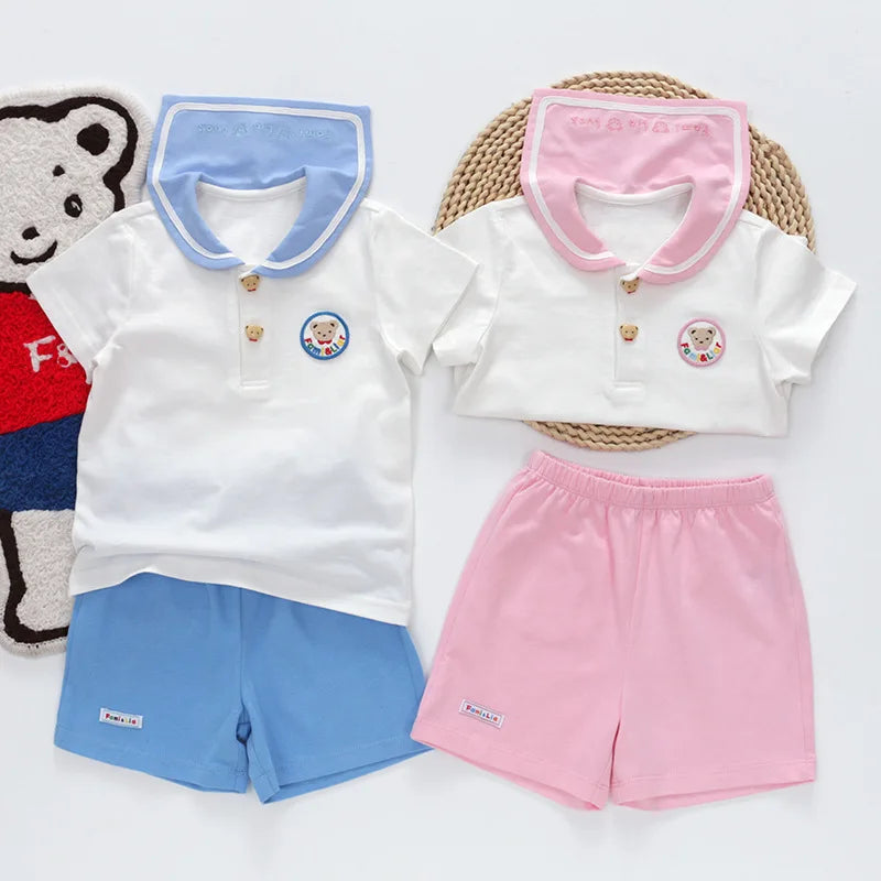 2023 Summer Children's Short-sleeved Sets New Makaron Boys Pant Set College Style Loungewear Cotton Suit Ropa Baby Girl Clothes