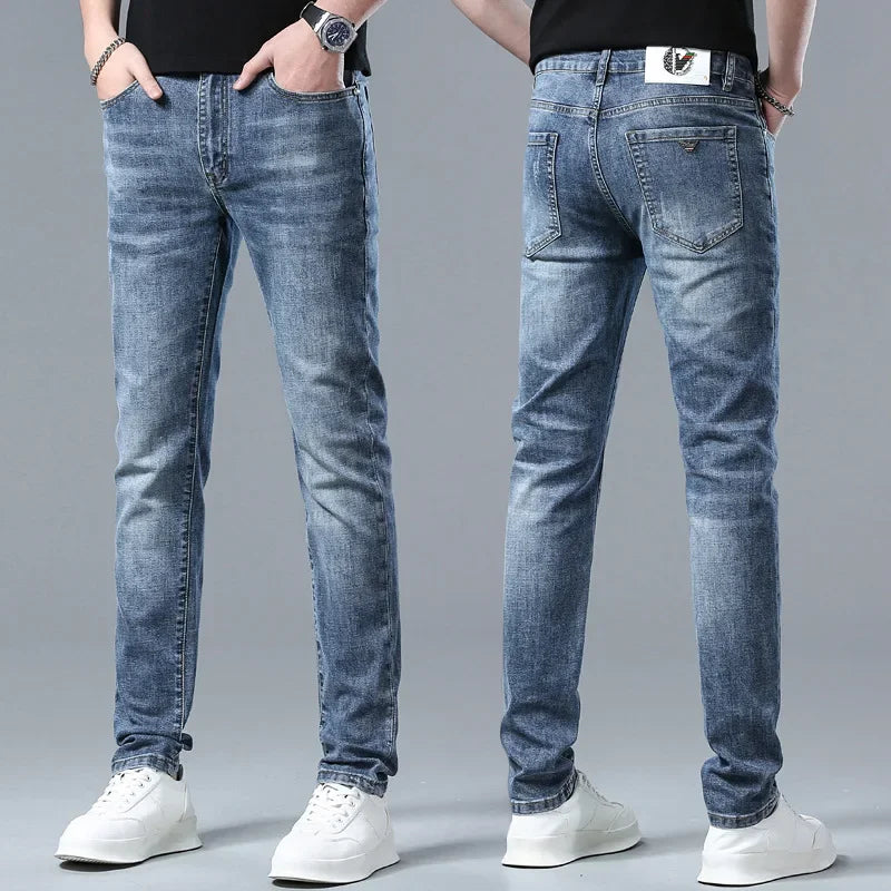 Free Shipping Slim Fit Men's Jeans Straight Leg Europe Trendy Brand Fashionable Washing Long Pants Casual Scene