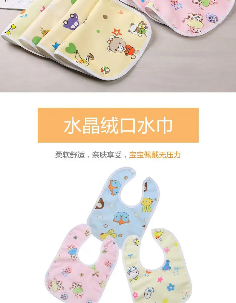 Baby Bibs Cotton Thickening Water Absorption Waterproof Bibs Baby Feeding Protection Burp Cloths Cartoon Pattern Fit Baby Stuff