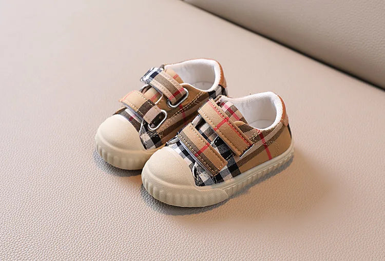 2024Spring and Autumn New Baby Shoes Boys Checked Cloth Girls Canvas Soft Bottom Toddler Shoes