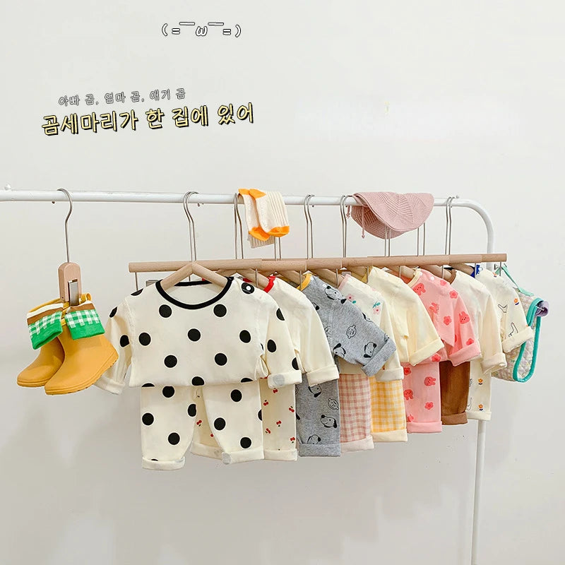 2024 Korean Ins Kids Loungewear Outfit Set Cotton Autumn Pants Boys Girls Pajamas Baby Winter Indoor Clothes 0 To 24 Months