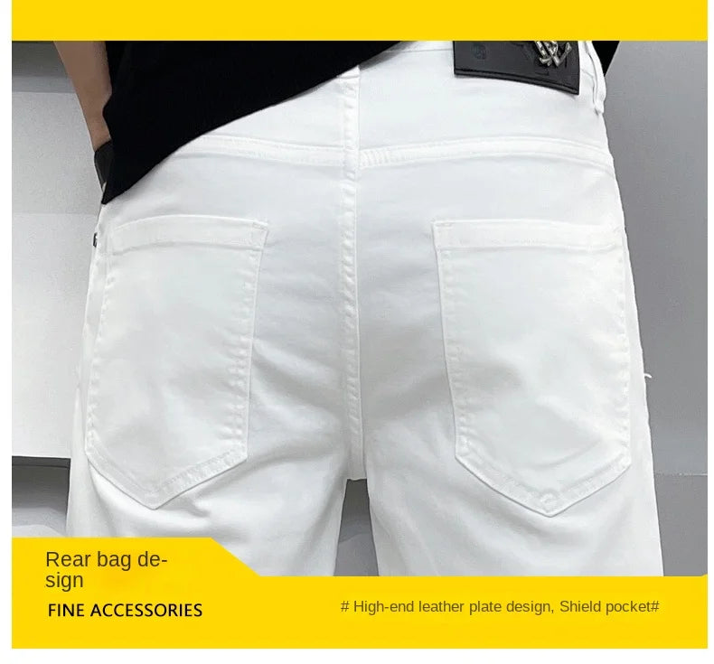 2024 high-end light luxury summer ultra-thin section white jeans shorts black loose casual straight men's pants