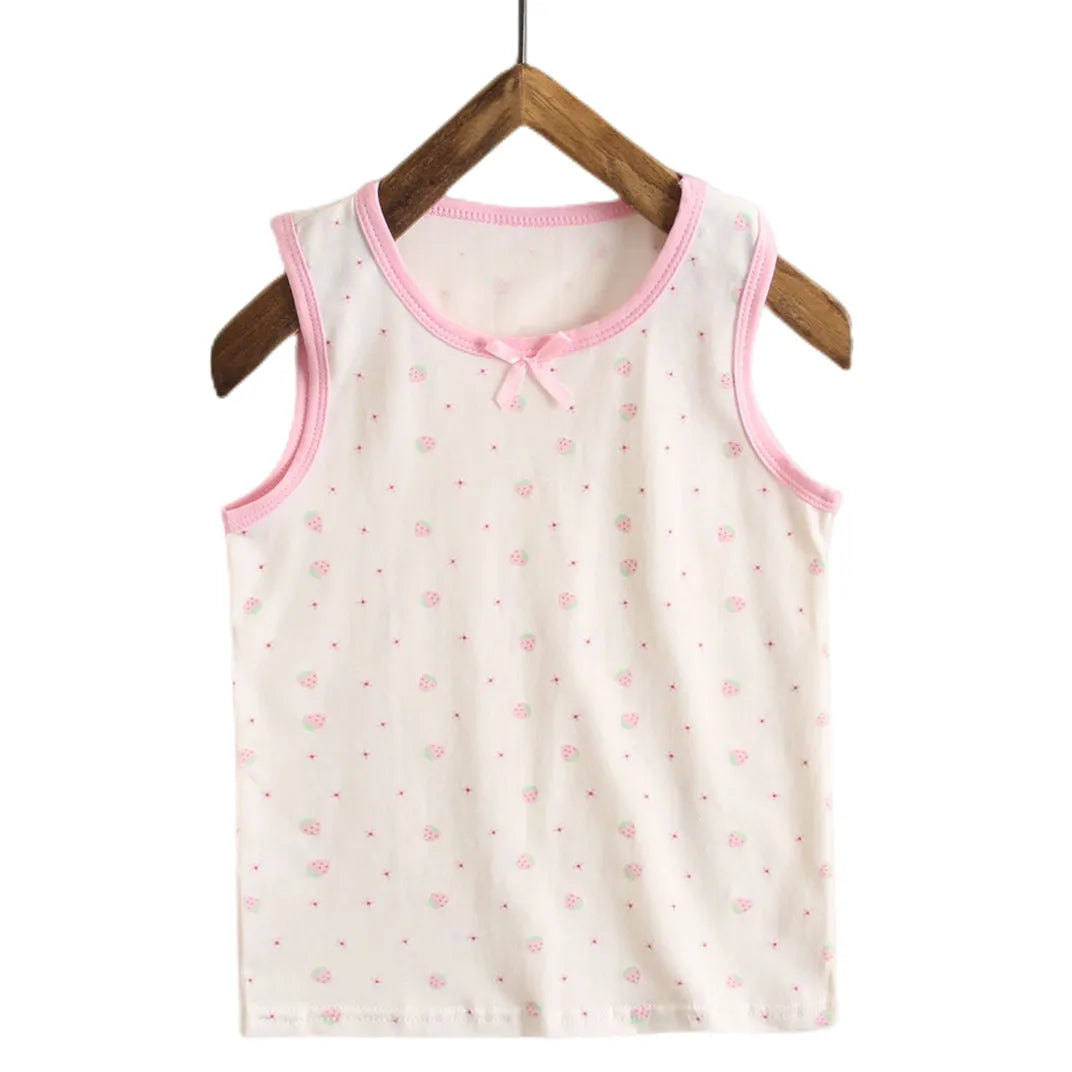 3pcs/Lot Girls Cotton Singlet Underwear Tank Strawberry Prints Kids Undershirts Cotton Tank Bow Tops Size 100-150