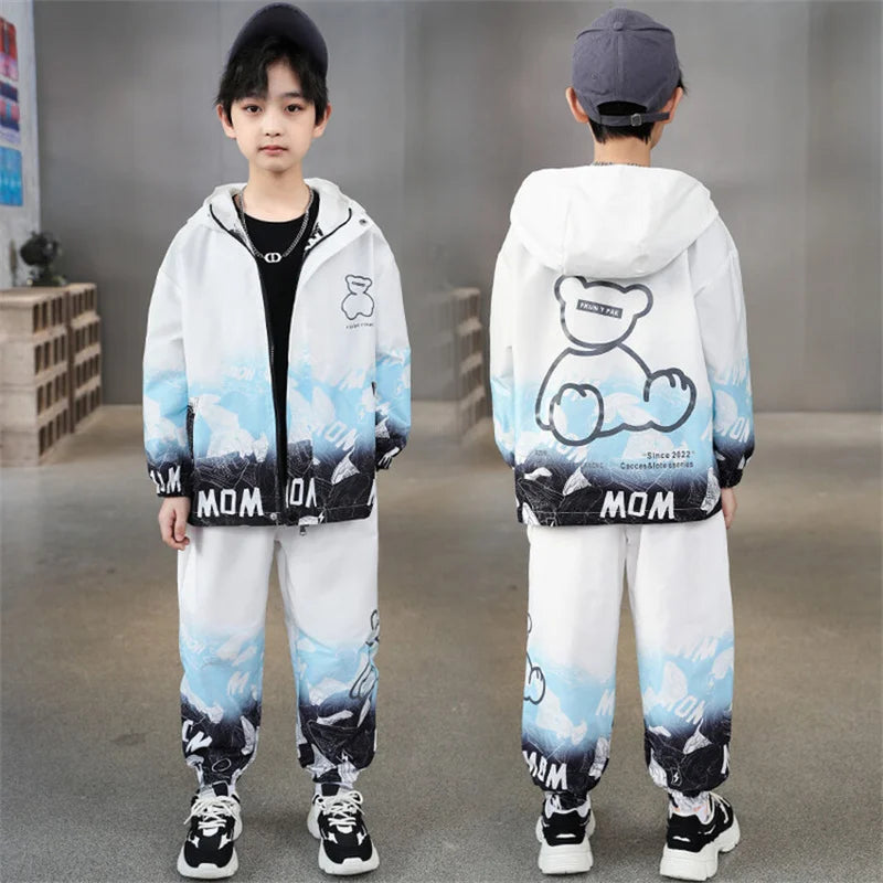 Boys Suits Coat +Pants 2PCS/Sets 2024 White Warm Thicken Winter Autumn School Plus Size Children Clothing