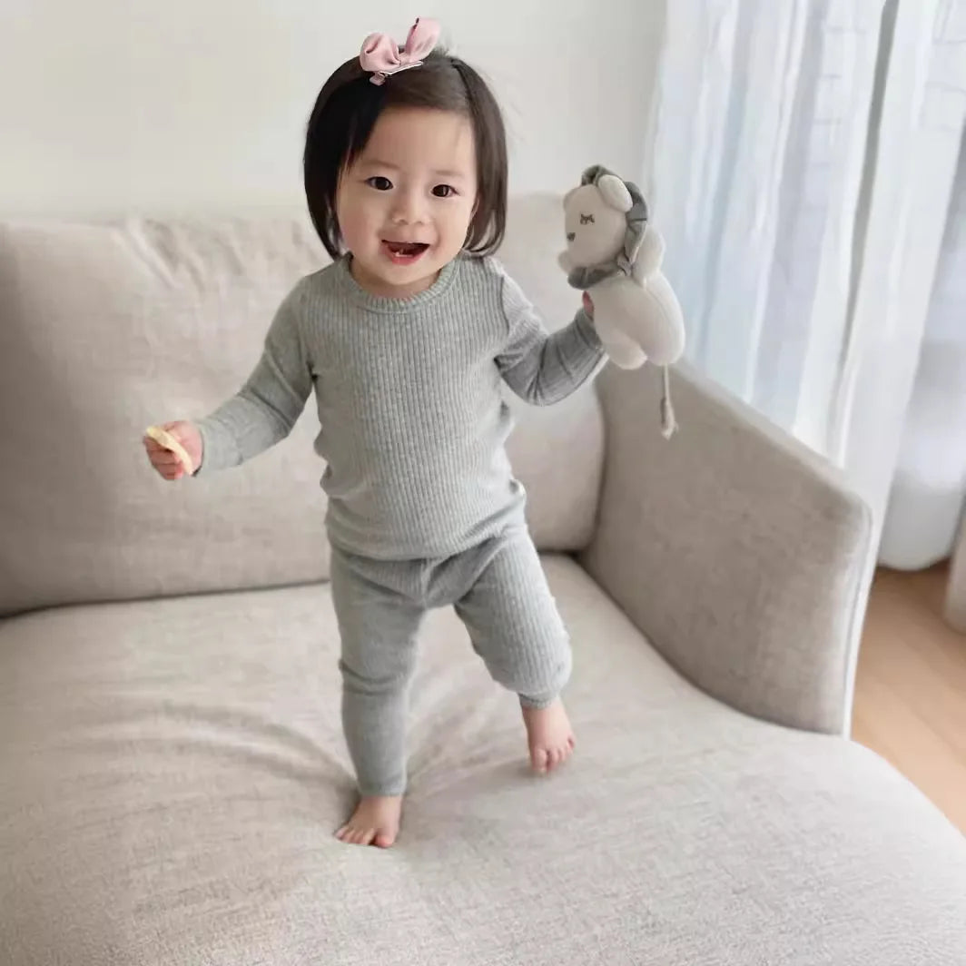 Newborn Baby Pajama Sets Knit Infant Baby Clothes Spring Autumn Toddler Baby Home Clothing Set Girls Boys Home Wear