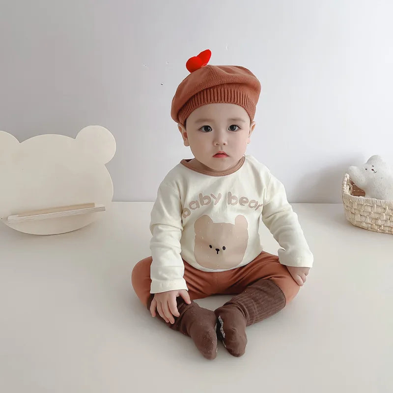 2024 Korean Ins Kids Loungewear Outfit Set Cotton Autumn Pants Boys Girls Pajamas Baby Winter Indoor Clothes 0 To 24 Months