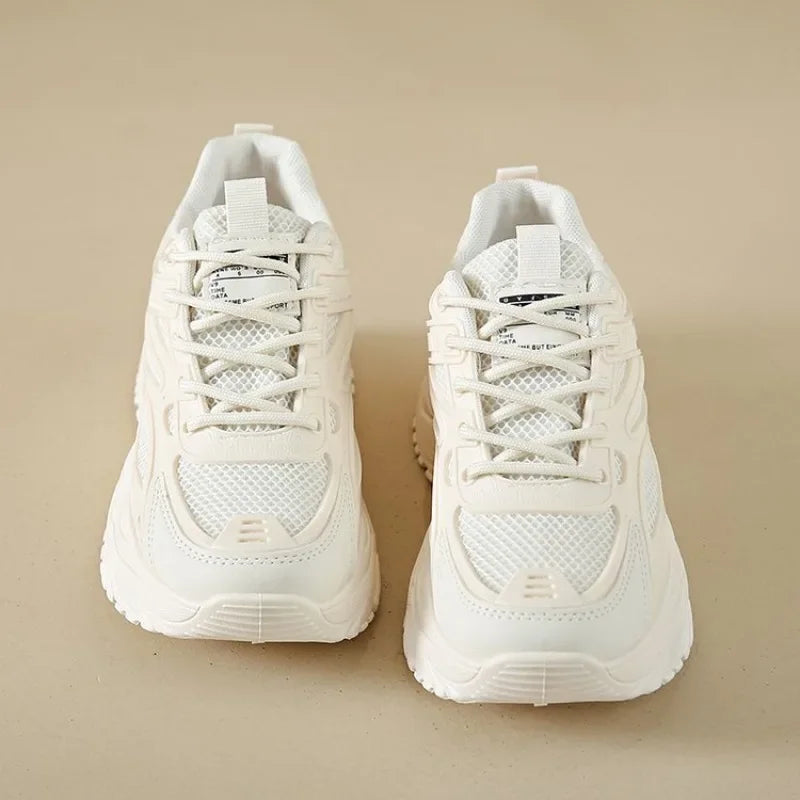 White Sneakers Women 2024 New Leather Chunky Sneakers Women's Sports Shoes Thick Tennis Vulcanized Shoes Basket Platform Shoes