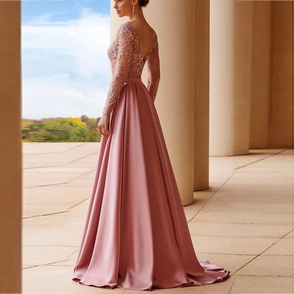 Exquisite Mother of the Bride Dresses 2023 A-Line O-Neck Wedding Guest Gowns Appliques Ruching Dress Women for Wedding Party