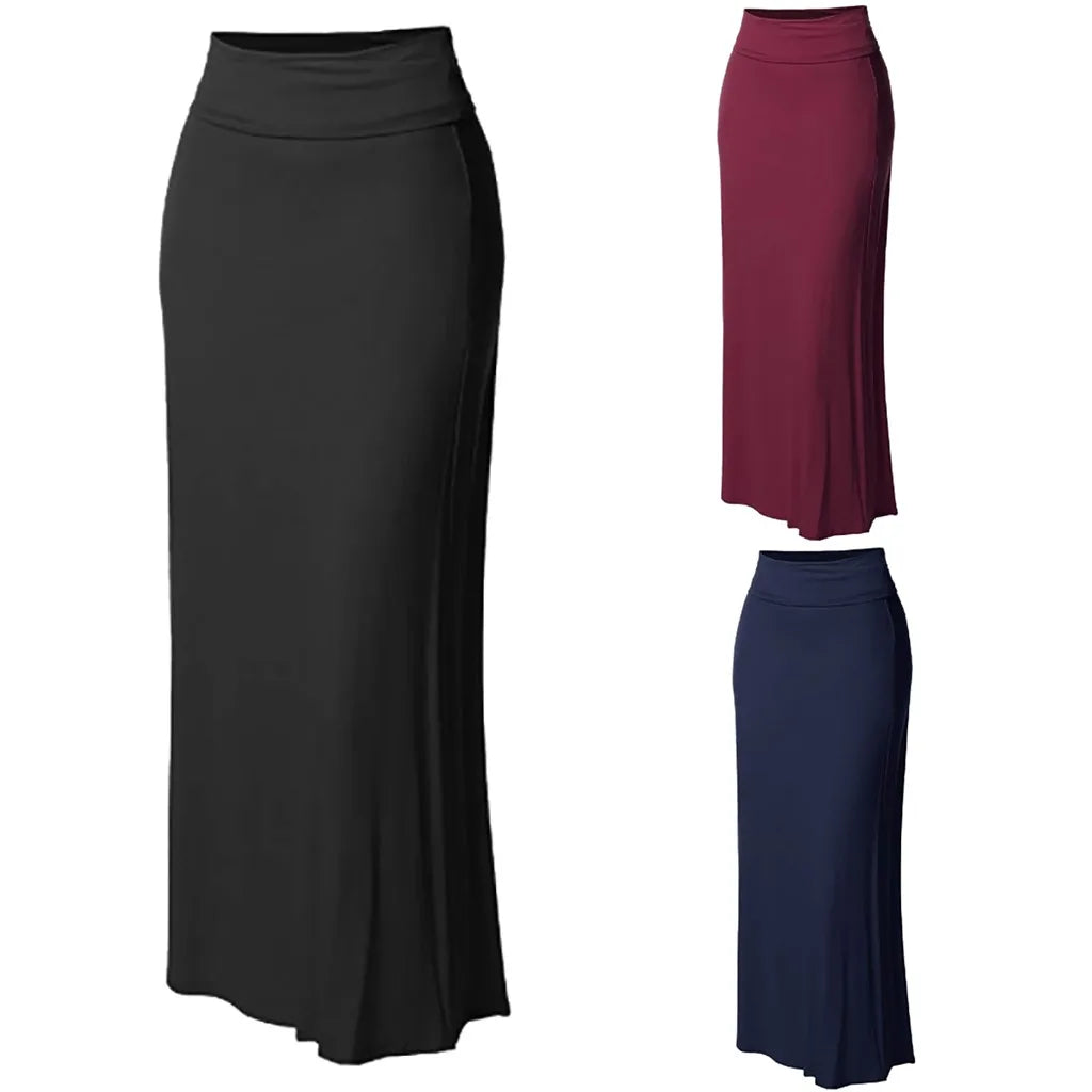 مجموعة أروين التجارية ARWEN & AJH GROUP High Waist Skirts Ladies Solid Sexy Long Pencil Skirt  Women High Waist Comfort Body con Stitching Maxi Skirts Falasha